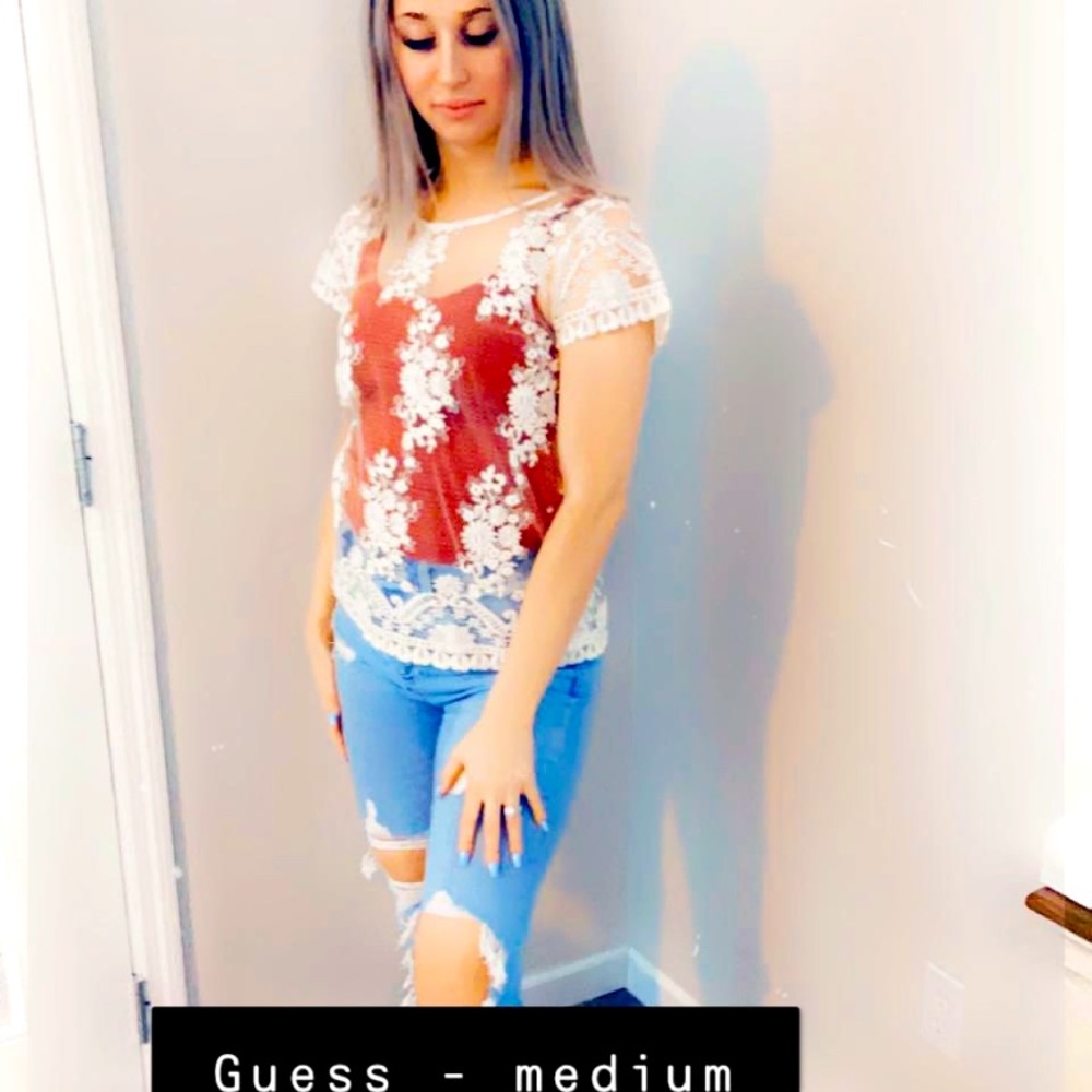 See through - cream top with floral detailing